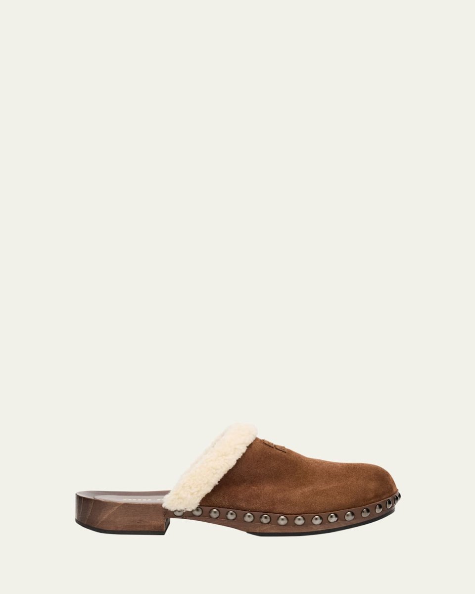 Suede Shearling-Lined Clogs